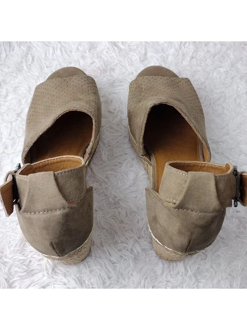 Jellypop Taupe Faux Suede Ankle Buckle Strap Wedge Heeled Espadrille Sandal Shoe